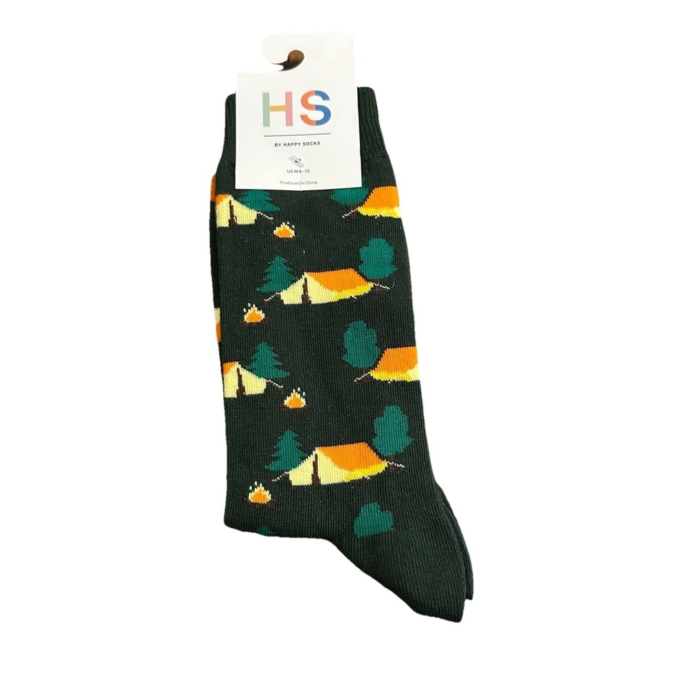 Happy Socks Sweden Camping Print Men 8-12 Women 10-12.5 Outdoors Novelty Gift